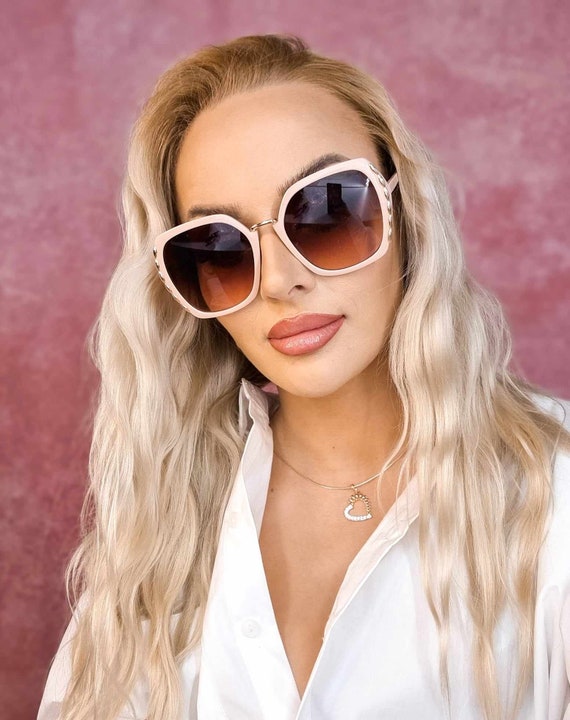 Oversized Light Pink Sunglasses: Designer UV400 Eyewear With 