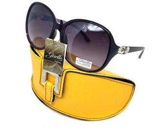 Brand New GISELLE Stylish Slim Designer Oversized Round Purple Celebrity SUNGLASSES Shades Eyewear + yellow case Womens Holiday Fashion UK