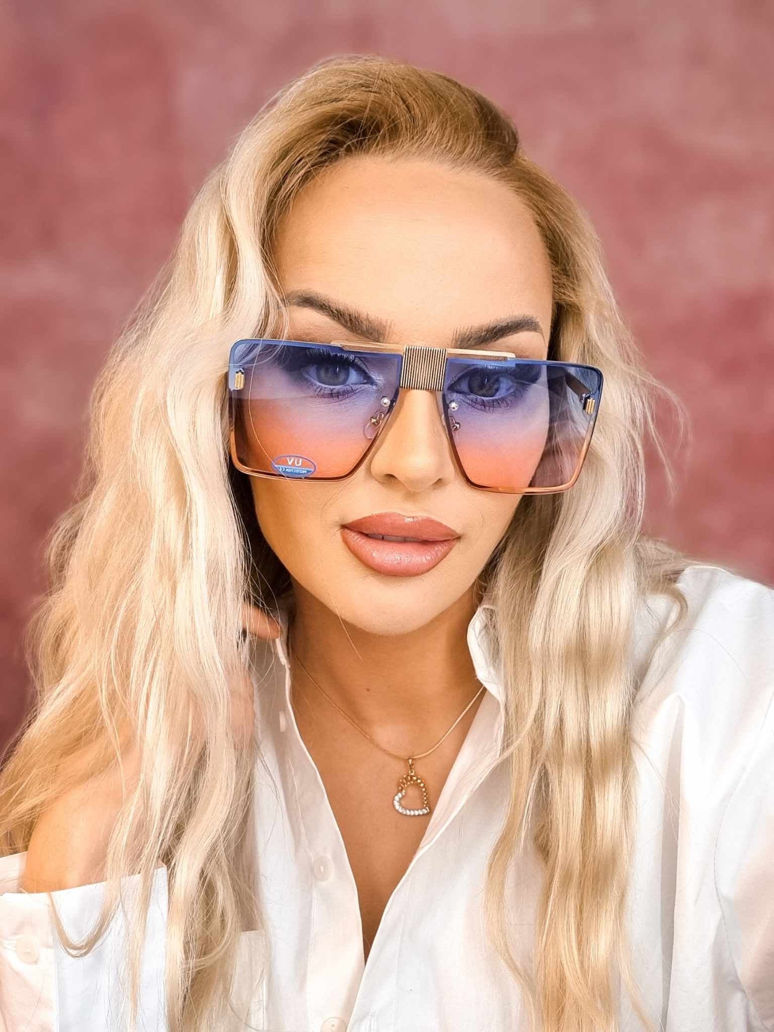 ✨NEW Trendy Pink and Blue Oversized Sunglasses Amazon.com: The Fresh Fashion Designer Huge Hexagon Metal  main image 3