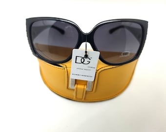 Oversized Butterfly Sunglasses: Black Leather Effect, Yellow Case