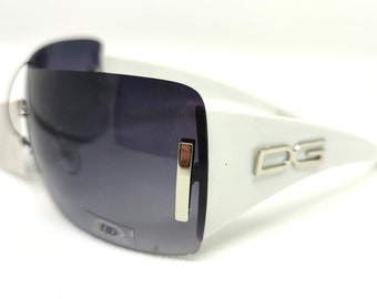 White Shield Sunglasses: Rimless Designer Eyewear with Pink Case