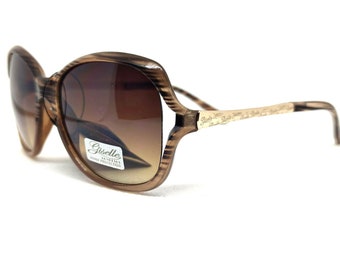 Oversized Brown Sunglasses: Giselle Designer Gold Detail, UV400