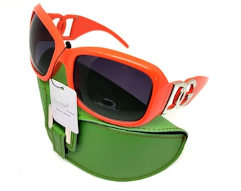 Brand new Oversized Designer Square Celebrity orange SUNGLASSES Shades Eyewear green case Holiday Festival Fashion UK