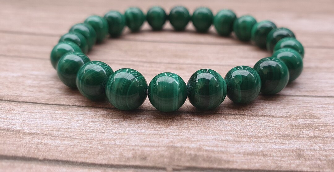 Bracciale Con Perle Di Malachite Naturale - 7 Pollici Regolabile, Donne E Uomini - Foto 2
