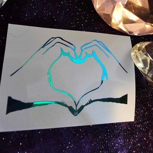 Heart Hands Vinyl Decal in Shimmering Holographic or Alternate Colors Made from Long-Lasting Quality Vinyl