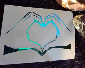 Heart Hands Vinyl Decal in Shimmering Holographic or Alternate Colors Made from Long-Lasting Quality Vinyl