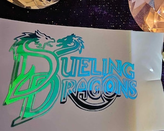 Dueling dragons Inspired Vinyl Decal in Shimmering Holographic or Alternate Colors Made from Long-Lasting Quality Vinyl