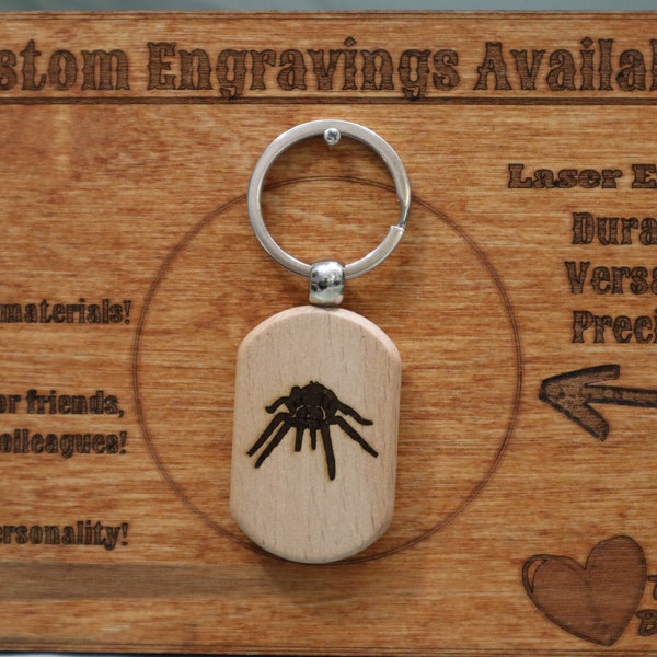 Tarantula Spider Laser Engraved Wooden Keychain Gift Personalized