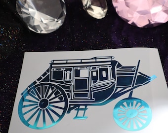 Western Stagecoach Vinyl Decal in Shimmering Holographic or Alternate Colors Made from Long-Lasting Quality Vinyl