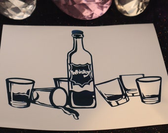 Whiskey n Shots Vinyl Decal in Shimmering Holographic or Alternate Colors Made from Long-Lasting Quality Vinyl
