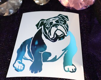 English Bulldog Vinyl Decal in Shimmering Holographic or Alternate Colors Made from Long-Lasting Quality Vinyl