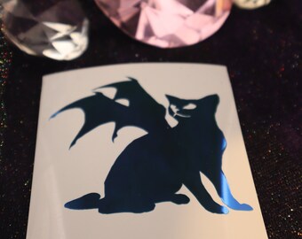 Gargoyle Cat Vinyl Decal in Shimmering Holographic or Alternate Colors Made from Long-Lasting Quality Vinyl