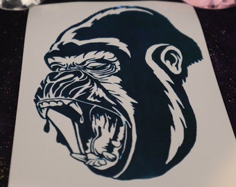 Gorilla Roar Vinyl Decal in Shimmering Holographic or Alternate Colors Made from Long-Lasting Quality Vinyl