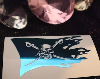 Pirate Flag Vinyl Decal in Shimmering Holographic or Alternate Colors Made from Long-Lasting Quality Vinyl