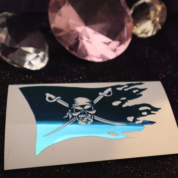 Pirate Flag Vinyl Decal in Shimmering Holographic or Alternate Colors Made from Long-Lasting Quality Vinyl