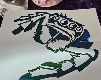 Jumping Spider Tilt Vinyl Decal in Shimmering Holographic or Alternate Colors Made from Long-Lasting Quality Vinyl