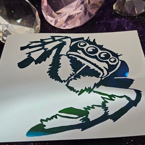 Jumping Spider Tilt Vinyl Decal in Shimmering Holographic or Alternate Colors Made from Long-Lasting Quality Vinyl