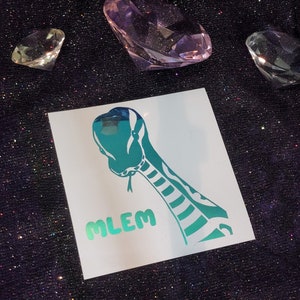 May include: A white sticker with a teal green snake design and the word "MIEM" printed below. The snake is facing to the right and has a striped pattern.
