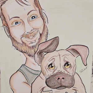 Caricature Portrait- 1 Face, 1 pet in color
