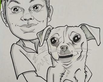 Caricature- 1 Face with Animal in black and white
