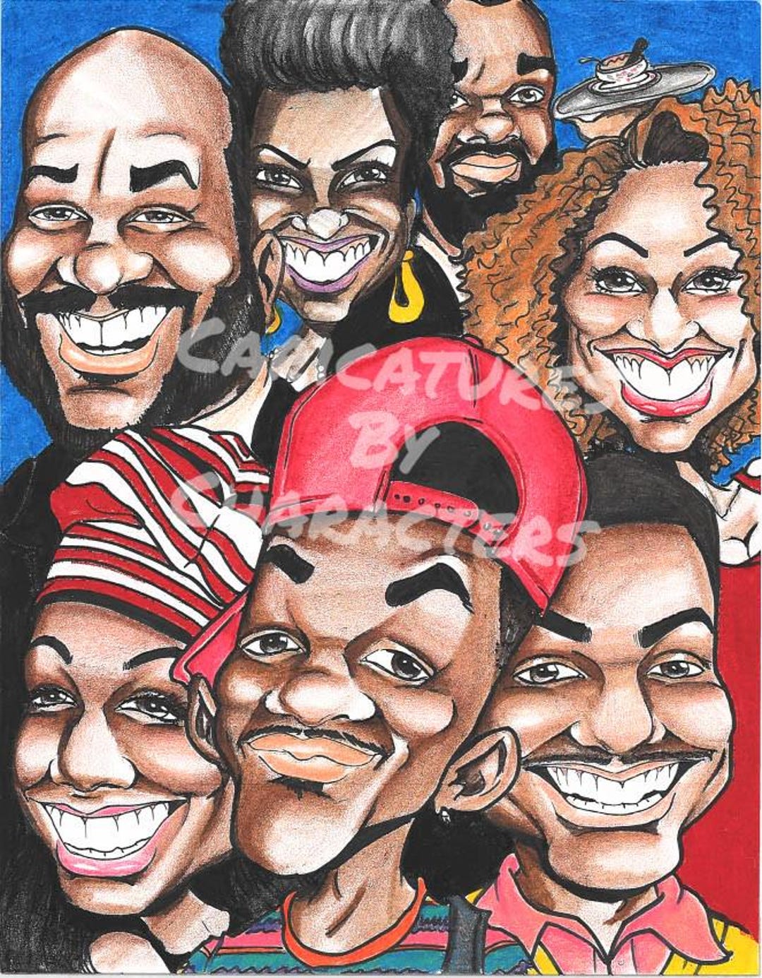 Caricature Portrait- 7 Faces in Color - Etsy