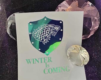 Game of Thrones Inspired Winter is coming Vinyl Decal in Shimmering Holographic or Alternate Colors Made from Long-Lasting Quality Vinyl