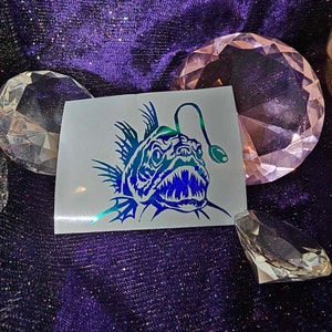 Angler Fish Vinyl Decal in Shimmering Holographic or Alternate Colors Made from Long-Lasting Quality Vinyl