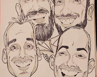 Caricature- 4 Faces in black and white