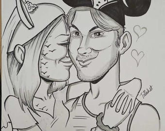 Caricature- 2 Faces Anniversary in black and white