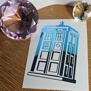 Tardis Inspired Decal in Shimmering Holographic or Alternate Colors Made from Long-Lasting Quality Vinyl