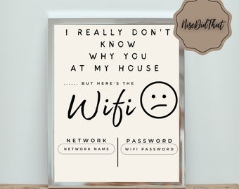 Wifi Password Sign. Editable Wifi Sign Printable Landscape Template. Use for your Guest Room, Airbnb or Be Our Guest Sign.