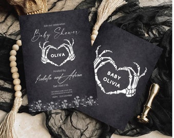 Halloween Baby Shower Invitation Template, Gothic Baby Shower Invitation, halloween baby shower, gothic baby shower invitation moody floral