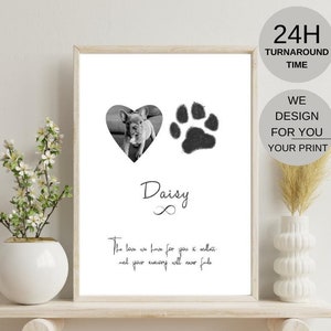 Custom Digital Paw Print and Photo, Dog Memorial Paw Print, Dog Paw Print, Pet Loss Bereavement Gift Paw Print, Cat Memorial Paw Print