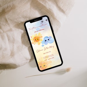 First trip around the sun birthday invitation,  Electronic ditable Sunshine Invite, digital invitation, phone invitation