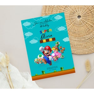 Modelo editável de convite de aniversário do Super Mario, convites para festa de aniversário para impressão, cartão para meninos e meninas, convite digital para festa infantil,