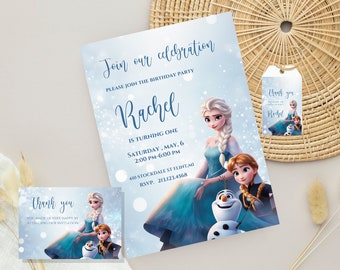 Frozen Birthday Invitation, Princess Elsa Anna Invitation, Frozen Party Invite Girl Birthday Invite, EDITABLE Template, Instant Download
