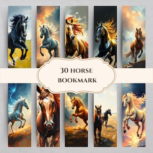 Horse Bookmarks Printable, Book Lovers Designs, Digital Oil Painting Horse Gifts Separate PNGs, Digital Bookmark, Instant Download v3