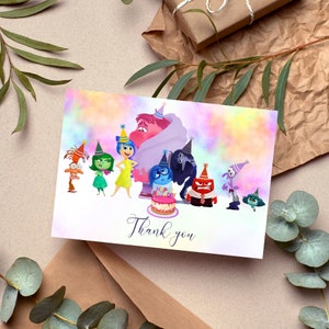 Cartão de agradecimento de Inside Out 2, Cartão de agradecimento de aniversário de Inside Out, Cartão de agradecimento do filme Inside Out 2, Convite de aniversário infantil, Modelo digital