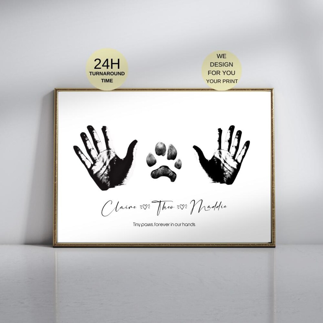 Custom Pet Paw & Hand Print Art From Photo, Personalized Dog Loss Gift ...