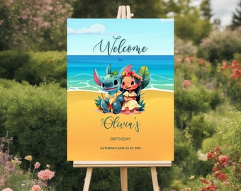 Stitch Welcome Sign, Lilo and Stitch Party Invitation, Welcome Sign, Stitch Birthday Girl and Boy Invitation, Printable Instant Download