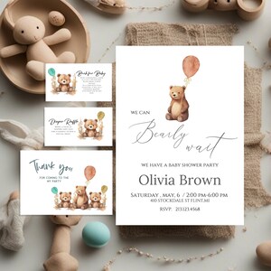 We Can Bearly Wait Baby Shower Invitation, Teddy Bear Baby Shower Invitation, We Can Bearly Wait, Teddy Bear invite, Digital Canva Template