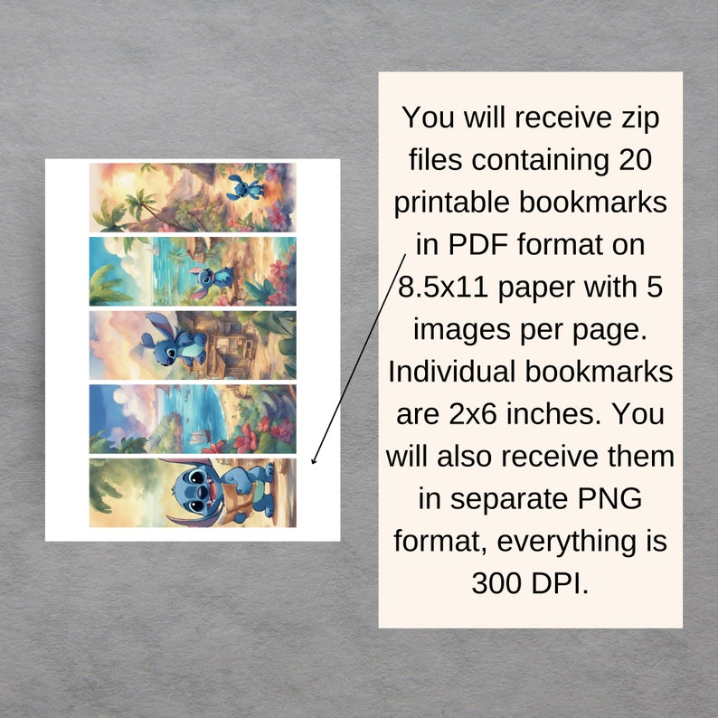 Lilo en Stitch bladwijzer afdrukbaar, boekenliefhebbers ontwerpen, digitale lettergrootte 11x8,5 PDF, afzonderlijke PNG's, digitale bladwijzer, Instant Download afbeelding 4