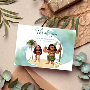 Cartão de agradecimento de aniversário de Moana, cartão de agradecimento de Moana havaiano, presente de agradecimento de aniversário infantil, aniversário de Moana para crianças para presente, cartão de agradecimento