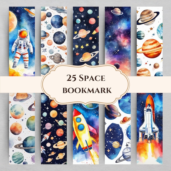 Space Bookmark Printable, Planets Rocket Bookmark Gift, Galaxy Gift, Space Bookmarks for Boys, PNGs PDF Digital Bookmark, Instant Download