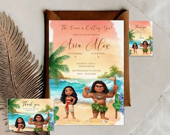 Moana Sibling Birthday Invitation, Digital Editable Hawaii Moana Birthday Invite, Kids Party Invite, Moana Beach Template, Instant download