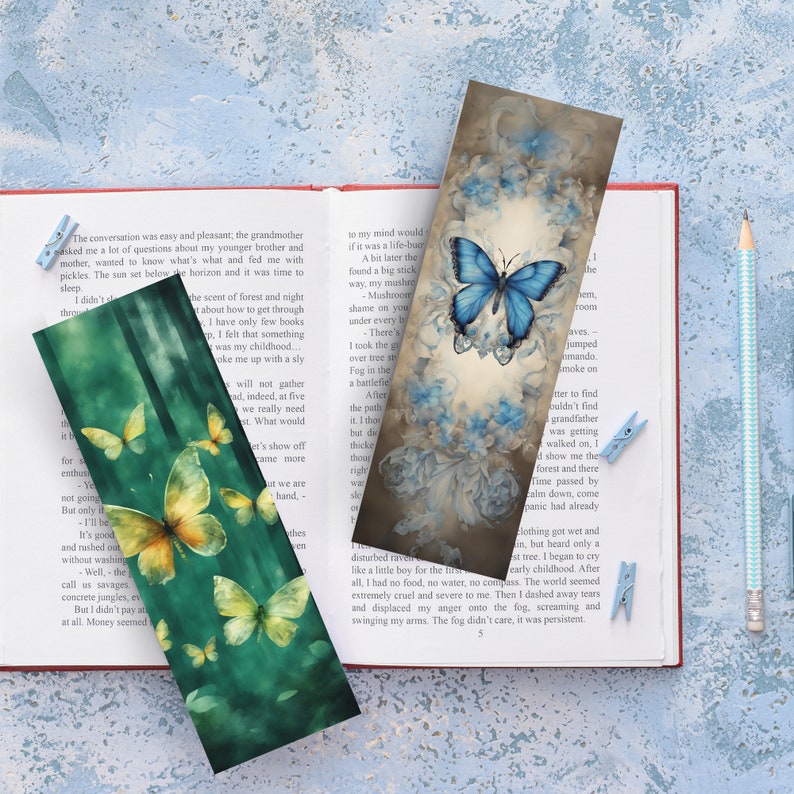 Butterfly Bookmark Printable, 40 Digital Bookmark Gift, Book Lovers Designs, Butterfly Digital Letter PDF, Separate PNG, Instant Download zdjęcie 3