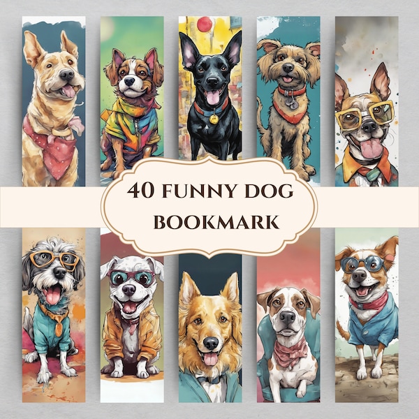 Funny Dog Bookmark Printable, Dog Digital Bookmark Gift, Book Lovers Designs, PDF, Separate PNGs, Digital Bookmark, Instant Download