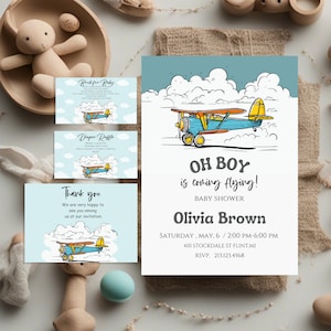 Airplane Baby Shower Invitation Template, Vintage Plane Baby Shower Invite, Boy Baby Shower invite, Airplane invite, Instant Download