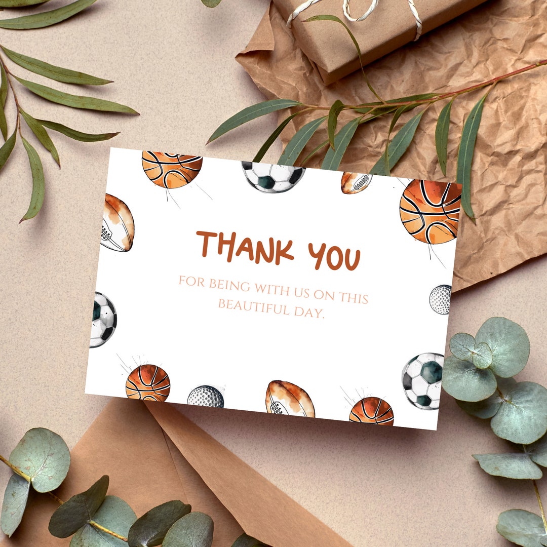 Basketball Thank You Card, Sports Boy Birthday Thank You Card, Football ...