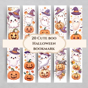 Cute Boo Halloween Bookmark Printable, Ghost and Pumpkin Gift Bookmark ...